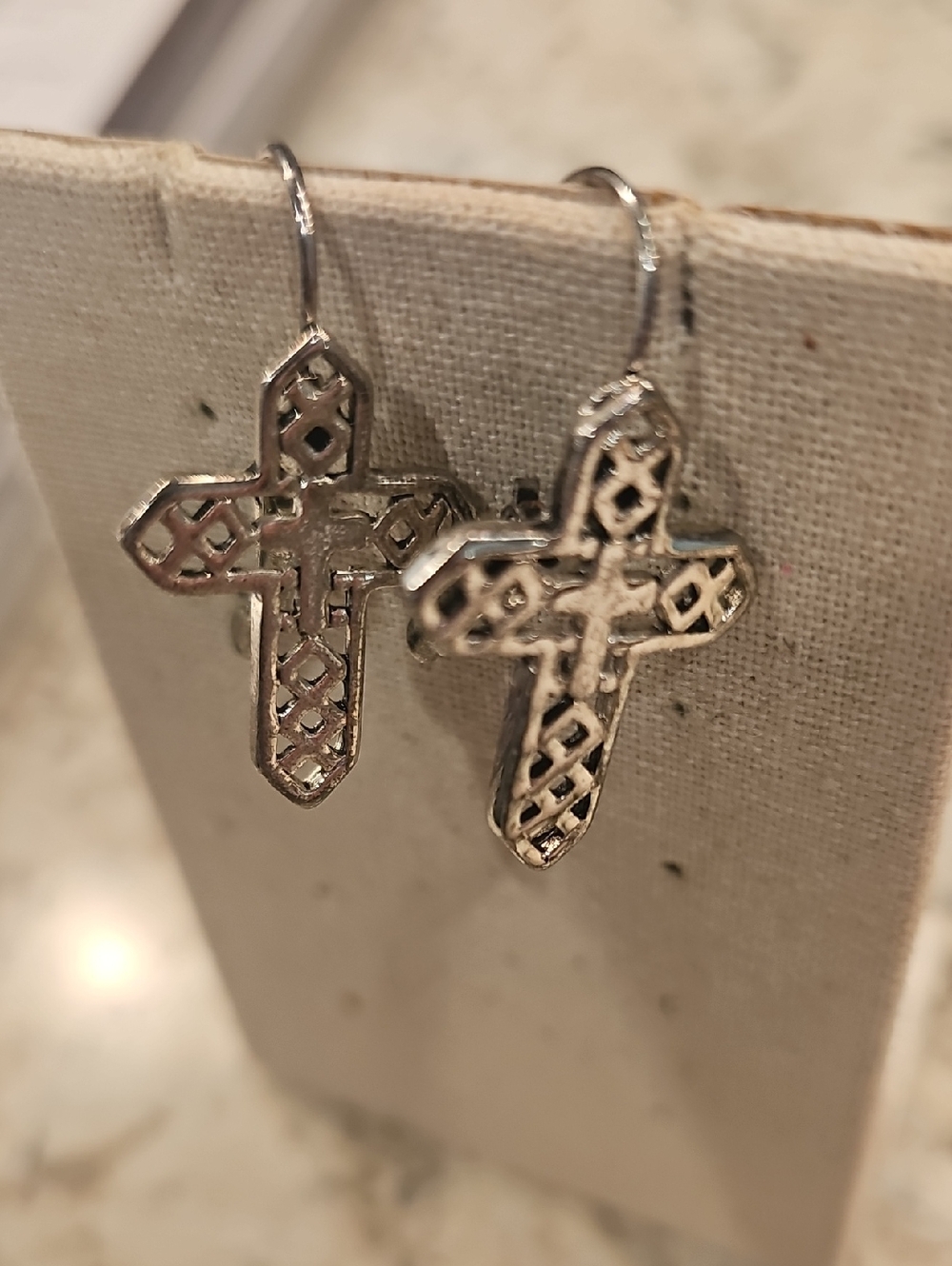 Silver Filigree Cross Dangle Earrings